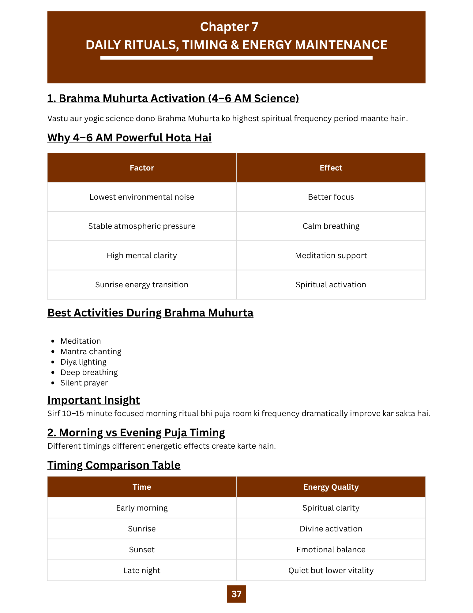 Daily rituals, timing & energy maintenance